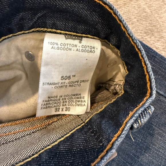 Levi Strauss 505 Straight Fit Mens Jeans Dark Wash Size 32 x 30 - Picture 4 of 6
